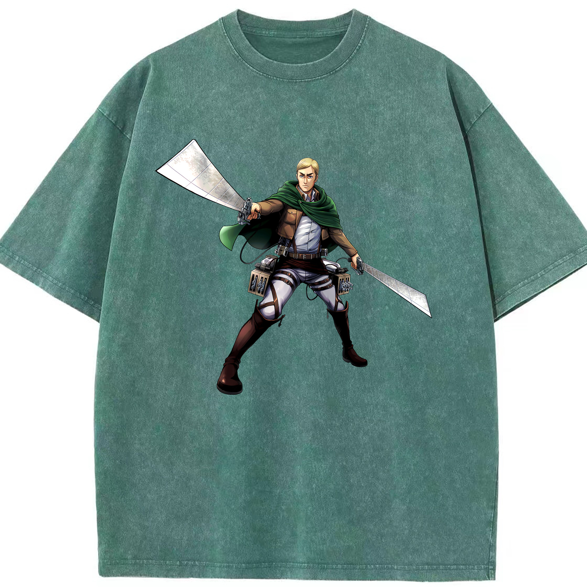 （画像用） 進撃の巨人 エルヴィン・スミス Attack on Titan Erwin Smith 綿100% ヴィンテージ風 半袖Tシャツ（フロントプリント）